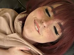 デカパイ, フェラチオ, 下着, 赤毛, シーメール