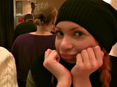 Redhead slut fucking in a public bathroom