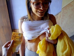 Cold cutie getting fucked in POV on the steps