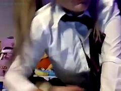 ブロンド, イギリス人, フェティッシュ, 一人, ティーン, オッパイの, ユニフォーム