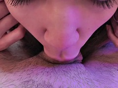 Cute amateur teen sucks cock and swallows cum in her mouth