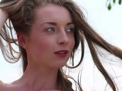 Blondine, Kleid, Flexibel, Im freien, Zierlich, Pool, Dürr, Solo