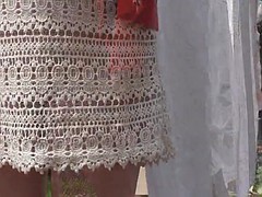 素人, アウトドア, スカートのぞき, のぞき, 妻