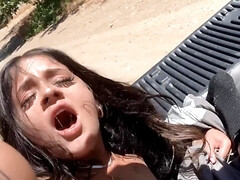 Two slutty girls and horny guys are having outdoors 4some