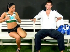 Stunning flexible brunette Angelica Heart penetrated from behind