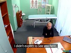 Faux hospital - sex-positive nurse seduced her older college prof for a hard office pound