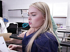 アメリカ人, ブロンド, フェラチオ, イマラチオ, 挿入, オフィス, 靴下, ティーン