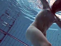 美女, 足, プール, 公共, 赤毛, ティーン, オッパイの, 水中