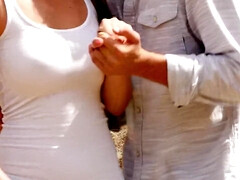 Grosse titten, Schwarz, Blasen, Absätze, Jeans, Lecken, Muschi, Spanner