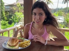 美人, フェラチオ, 茶髪の, フェティッシュ, 食べ物, ガリガリ, ティーン, オッパイの
