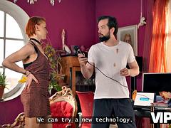 VIP4K. Mature redhead tricked her neighbour and showed him a real orgasm