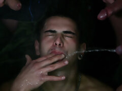 Group sex scene with a guy who wants to CHUG piss