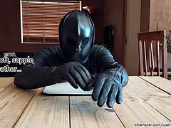 Enthousiasteling, Grote lul, Sperma shot, Fetisj, Voeten fetish, Handschoenen, Handbeurt, Leer