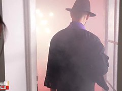 デカ尻, デカパイ, ブロンド, フェラチオ, バック, オーガズム, 叫ぶ, 三人