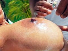 Gros seins, Bikini, Noire, Brunette brune, Noir ébène, Mère que j'aimerais baiser, Maman, De plein air