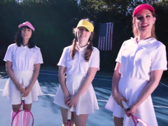 Lucky coach fucking three teenies at the tennis court