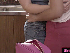 素人, 茶髪の, キッチン, レズビアン, なめる