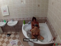 Girlfriends.xxx (SexyHub): Lesbians Wash Each Other's Wet Pussies In The Bathtub
