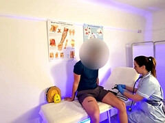 素人, イギリス人, 茶髪の, チン, 医者, 手コキする, マッサージ, 看護婦