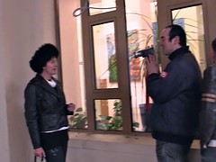 Old grandma in red lingerie threesome