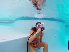美女, デカパイ, 茶髪の, チェコ, プール, ロシア人, 一人, 水中