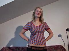 Horny Blonde Lady Stuffing a Dildo Deep Inside Her