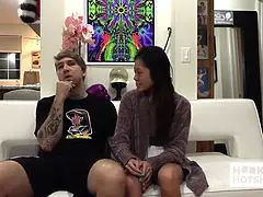 Behind-the-scenes - small dark haired Vina Sky loves to get fucked by a random man