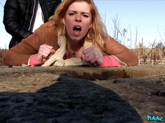 素人, ブロンド, フェラチオ, アウトドア, 公共, オマンコ, フェラする