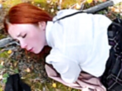 Pijpbeurt, Universiteit, Sperma in mond, Sperma in gezicht, Buiten, Openbaar, Roodharige vrouw