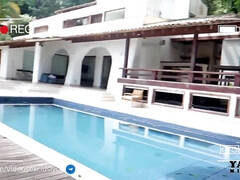 Anal, Rubia, Tetona, Interracial, Tetas naturales, Al aire libre, Piscina, Tetas