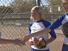 Baseball girls are seduced and picked up by blonde lez who craves a threesome