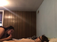 18, フェラチオ, 巨乳な, 毛深い, 小柄, オマンコ, 馬乗り, フェラする