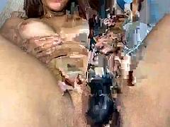 Nana, Gros seins, Brunette brune, Fille latino, Masturbation, Solo, Nénés, Jouets