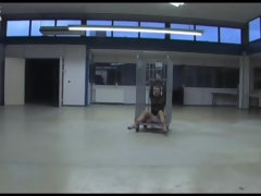 緊縛, ボンデージ, 茶髪の, 女, 開帳, 拘束