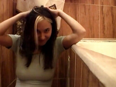 Leie, Blondine, Braunhaarige, Frau, Masturbation, Natürlichen titten, Solo, Entkleiden