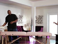 Gros seins, Noire, Interracial, Massage, Bureau, Huilée, Chatte, Mouillée