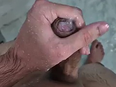 Enthousiasteling, Mollig, Sperma shot, Homo, Handbeurt, Masturbatie, Douche, Alleen