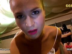 美女, デカパイ, フェラチオ, 茶髪の, チン, 熟年, 淫乱熟女, ティーン