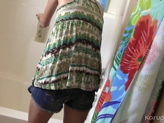 素人, 茶髪の, パンティ, 剃毛, ショートヘア, シャワー, 一人