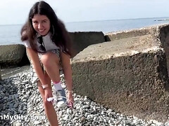 Tussi, Strand, Spermaladung, Schwanz, Zierlich, Öffentlich, Muschi, Jungendliche (18+)