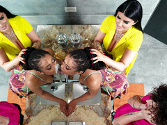 MILF with humongous breasts plays with a zesty ebony