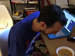 Fat Dominatrix pees in her cereal!