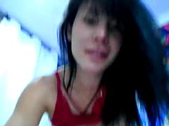 Grote mammen, Bruinharig, Vingeren, Shemale, Alleen, Tieten likken