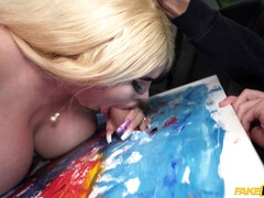 ブロンド, フェラチオ, ドレス, 手コキする, ヒール, 巨大, アウトドア, スパンキング