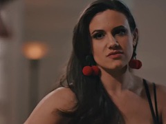 Transsexual lady fucks bitch in hairy pussy hole