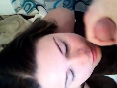 Enthousiasteling, Bruinharig, Sperma in gezicht, Hd, Gezichtspunt, Tiener