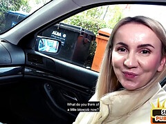Leie, Blondine, Blasen, Auto, Im freien, Pov, Öffentlich, Realität