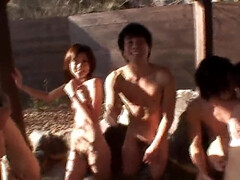 18, 素人, アジア人, フェラチオ, グループ, 日本人, オージー, アウトドア