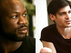 Leie, Grosser arsch, Grosser schwanz, Blasen, Braunhaarige, Hundestellung, Interrassisch, Titten