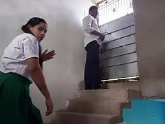 18 years old virgin school girl romance and boobs press with her boyfriend in school balcony